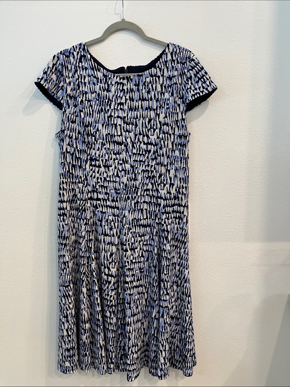 Navy and White Printed Cap-Sleeve Midi Dress.  By Laura Jeffries